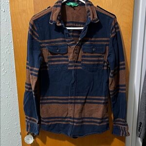dip Navy and Brown Striped Lightweight Flannel
